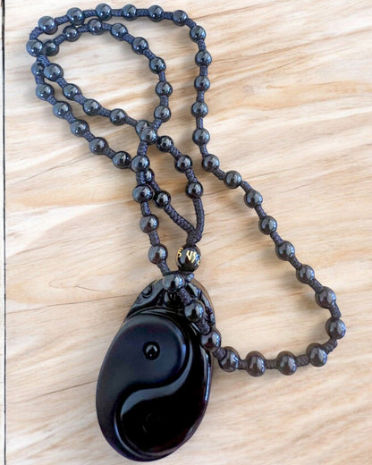 Obsidiaanse Yin Yang Amulet met Gravure - Harmonie en Bescherming, personalisatie met gravure als cadeau