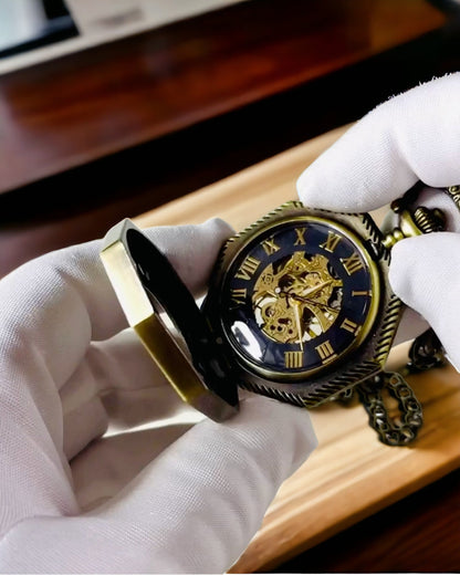 Klassieke Achtzijdige Kleur bruin Zakhorloge Mechanisch in Steampunkstijl - Tijdloos