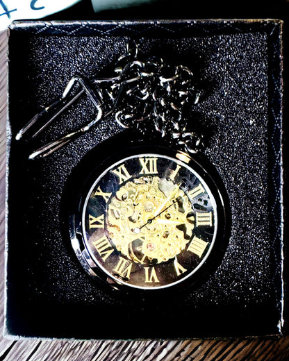 Mechanische Retro Pocket Watch, Waterdicht, Halfautomatisch - kleur Zwart - Perfect als Cadeau, gravure