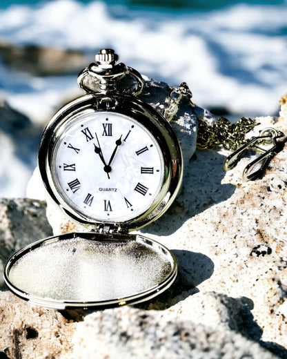 Klassiek Zakhorloge met Romeinse Cijfers en Ketting, Quartz, Stalen Glans - kleur zilver