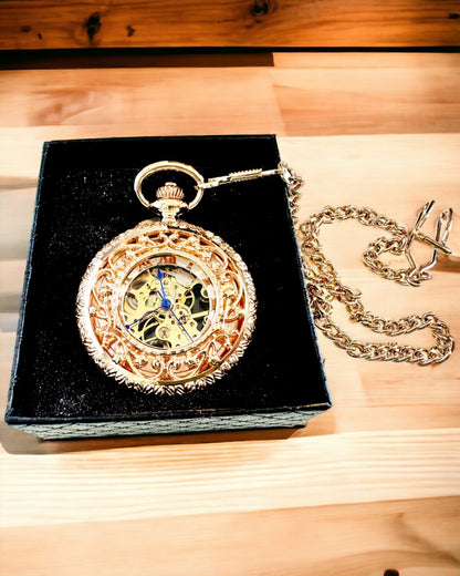 Vintage Pocket Watch met Transparante Wijzerplaat en Skeleton Mechanisme