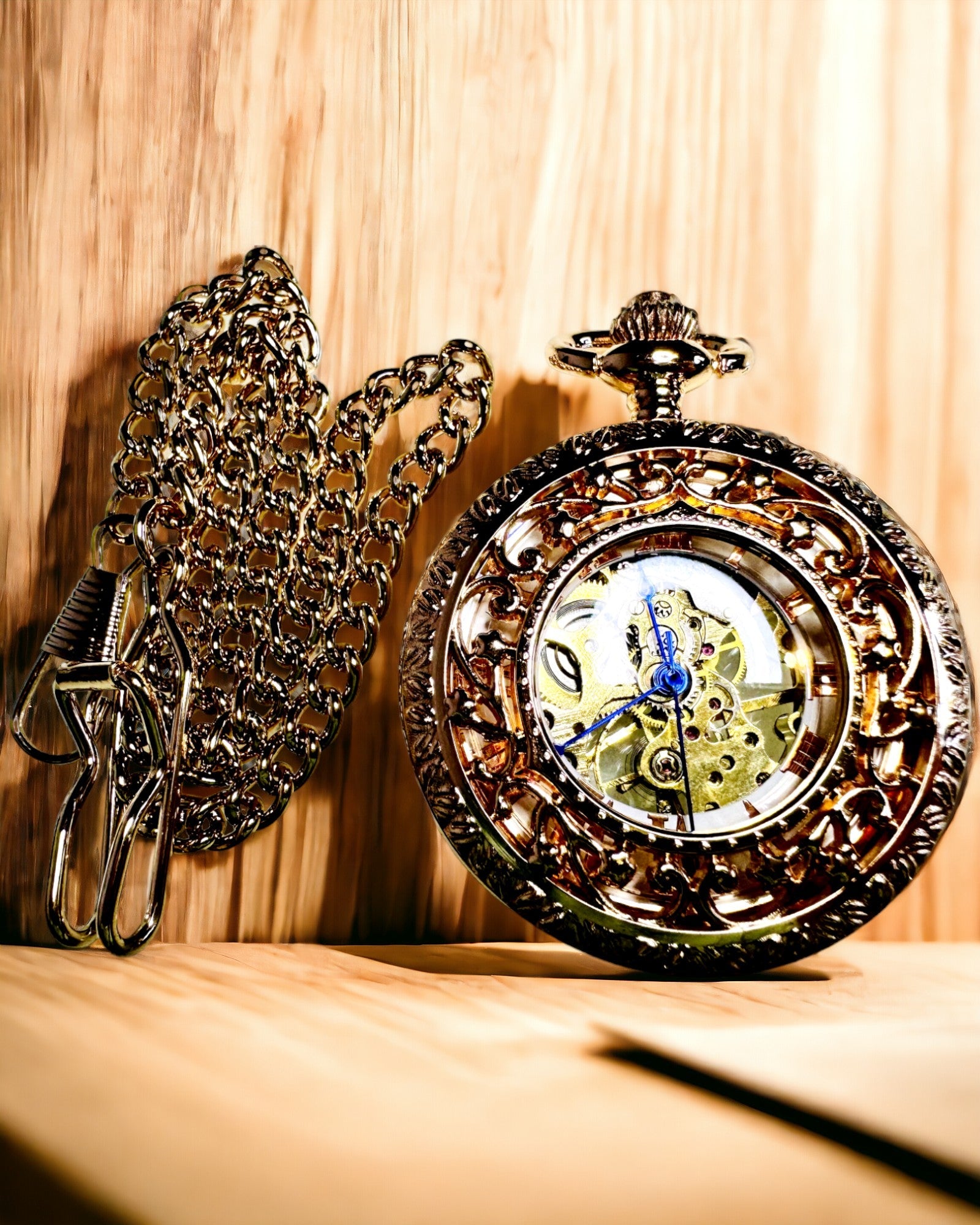 Vintage Pocket Watch met Transparante Wijzerplaat en Skeleton Mechanisme