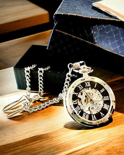 Zilveren Exclusieve Mechanische Retro Stijl Pocketwatch, Waterdicht - Elegant voor Elke Gelegenheid, met gravure