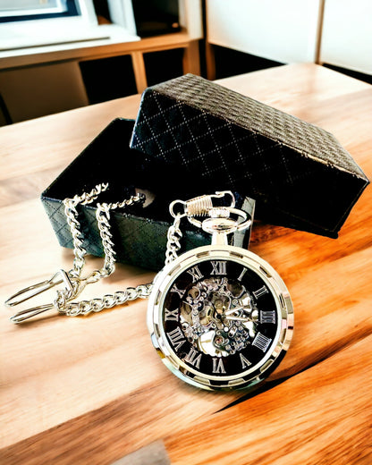 Zilveren Exclusieve Mechanische Retro Stijl Pocketwatch, Waterdicht - Elegant voor Elke Gelegenheid, met gravure