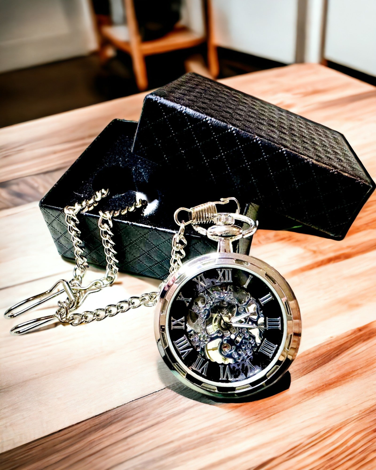 Zilveren Exclusieve Mechanische Retro Stijl Pocketwatch, Waterdicht - Elegant voor Elke Gelegenheid, met gravure