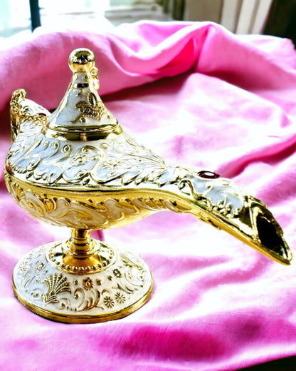 Magische Aladdin Lamp met Graveermogelijkheid - Witte Variant, verweven met goud