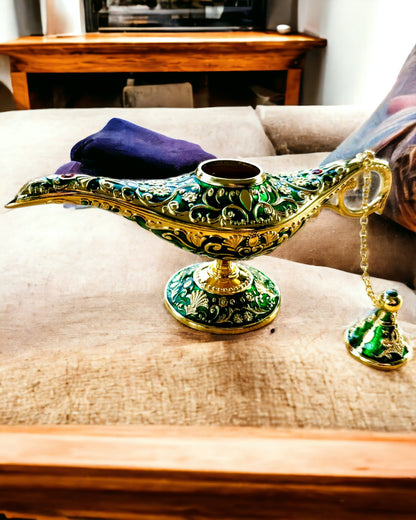 Magische Aladdin Lamp met Graveermogelijkheid - Variant Donkergroen, verweven met goud