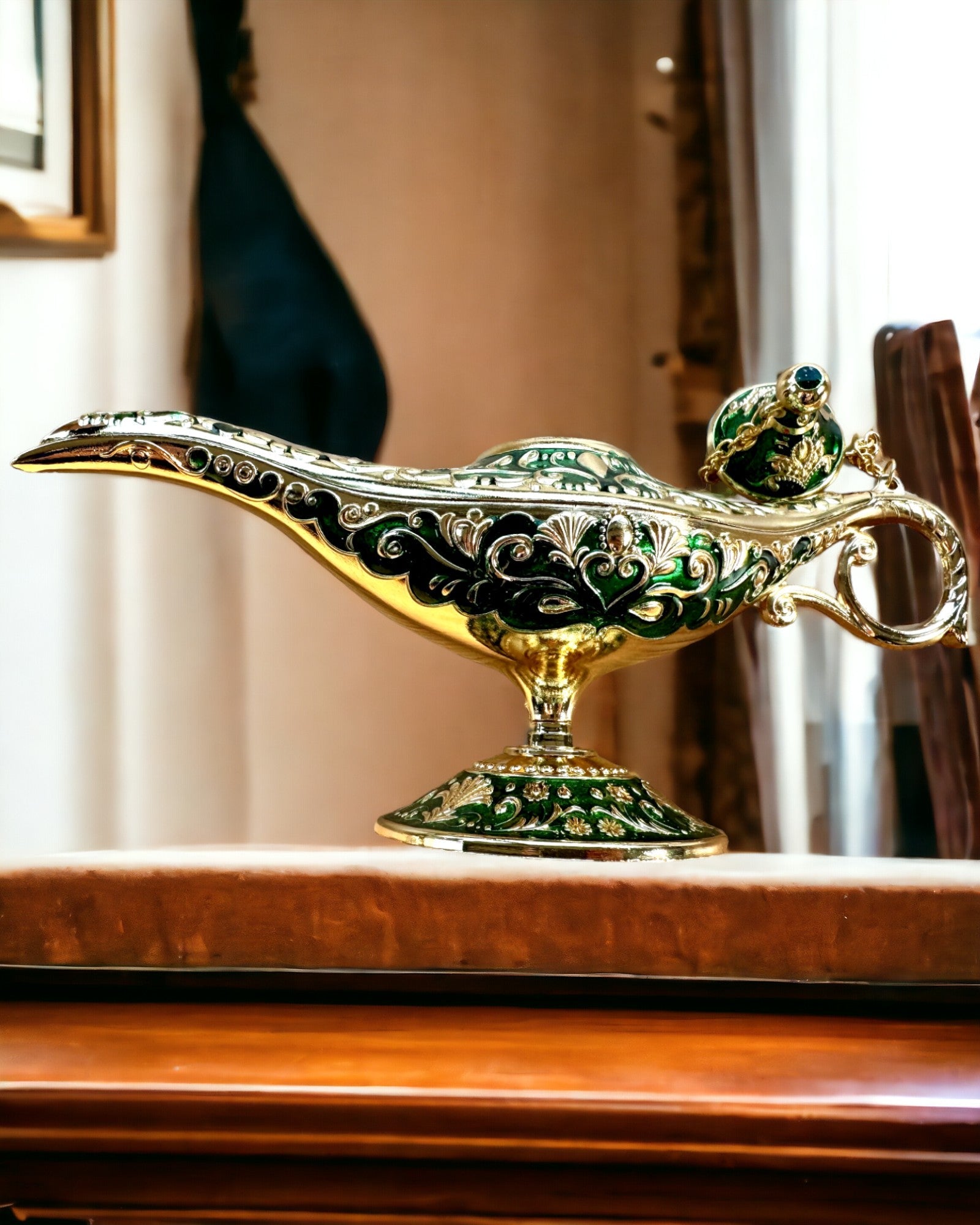 Magische Aladdin Lamp met Graveermogelijkheid - Variant Donkergroen, verweven met goud