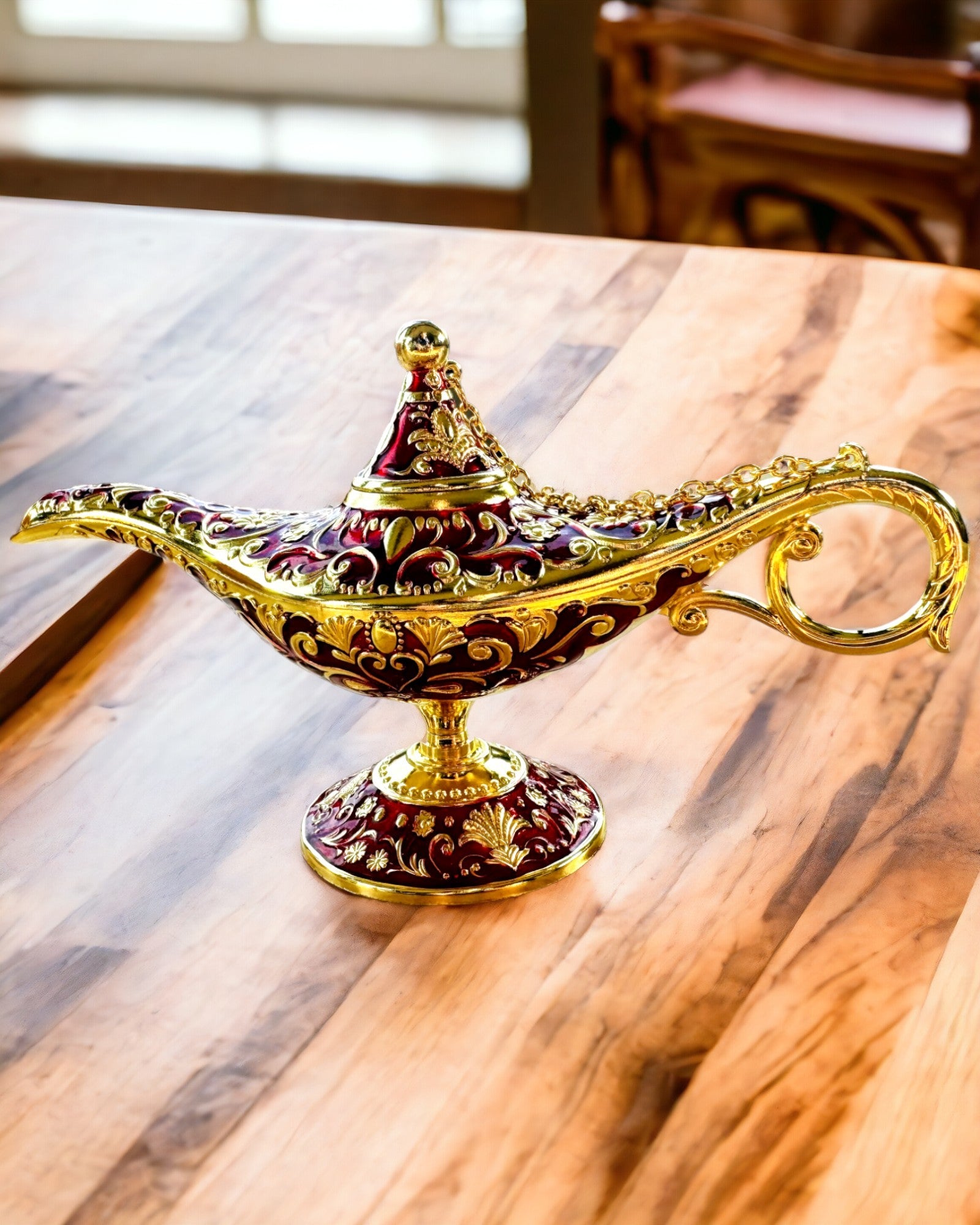 Magische Aladdin Lamp met Graveermogelijkheid - Bordeaux Variant, doorweven met goud