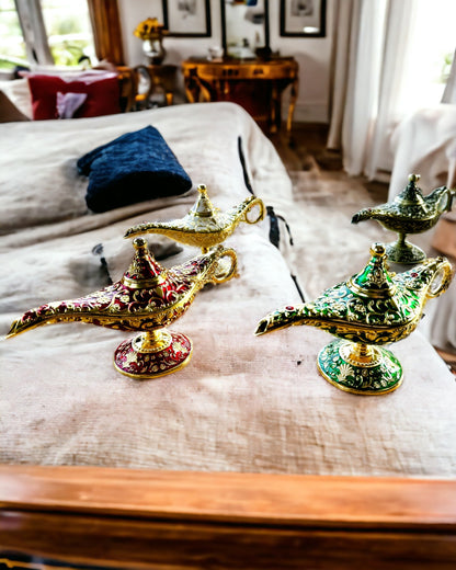 Magische Aladdin Lamp met Graveermogelijkheid - Variant Donkergroen, verweven met goud