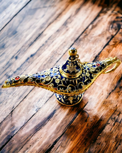 Magische Aladdin Lamp met Graveermogelijkheid - Donkerblauwe Variant, doorweven met goud