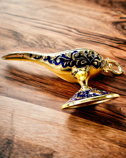 Magische Aladdin Lamp met Graveermogelijkheid - Donkerblauwe Variant, doorweven met goud