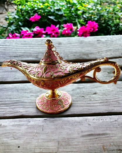 Magische Aladdin Lamp met Graveermogelijkheid - Roze Variant, doorweven met goud