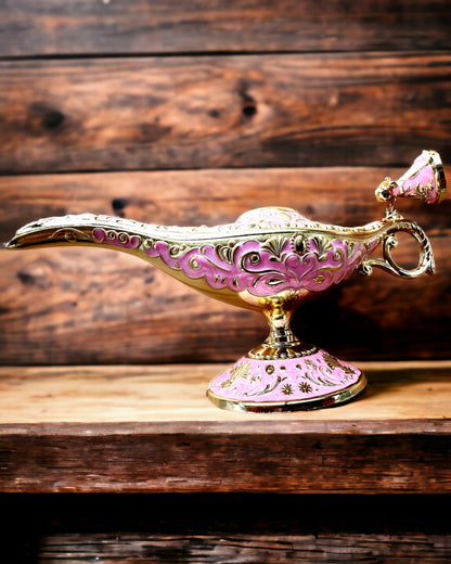 Magische Aladdin Lamp met Graveermogelijkheid - Roze Variant, doorweven met goud