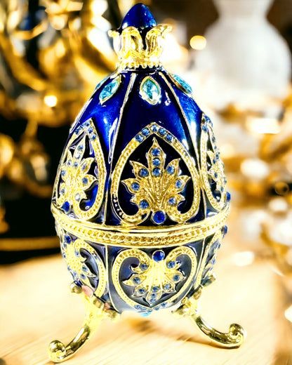 Exclusief Fabergé Ei - donkere blauwe kleur - Decoratieve Sieraden Doos van Emaille