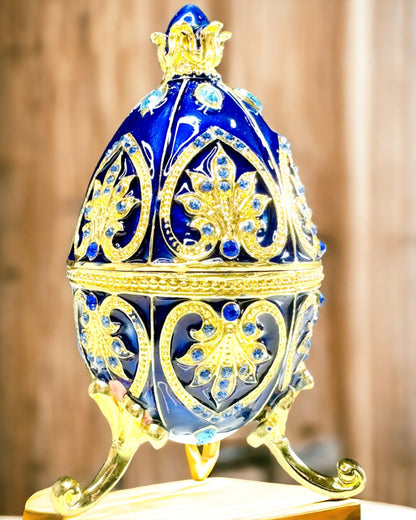 Exclusief Fabergé Ei - donkere blauwe kleur - Decoratieve Sieraden Doos van Emaille