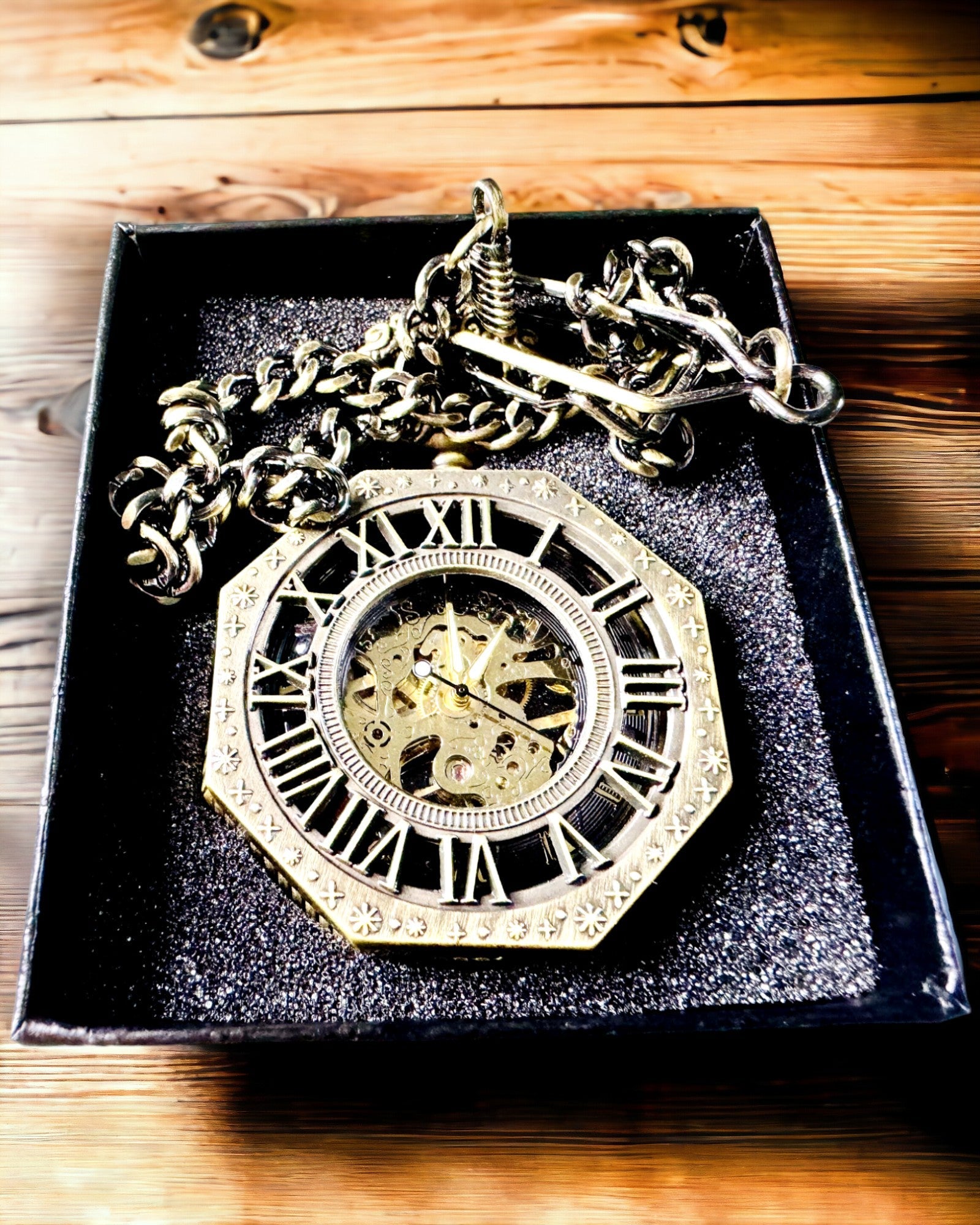 Klassieke Achtzijdige Kleur bruin Zakhorloge Mechanisch in Steampunkstijl - Tijdloos