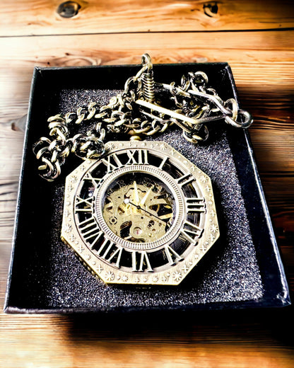 Klassieke Achtzijdige Kleur bruin Zakhorloge Mechanisch in Steampunkstijl - Tijdloos