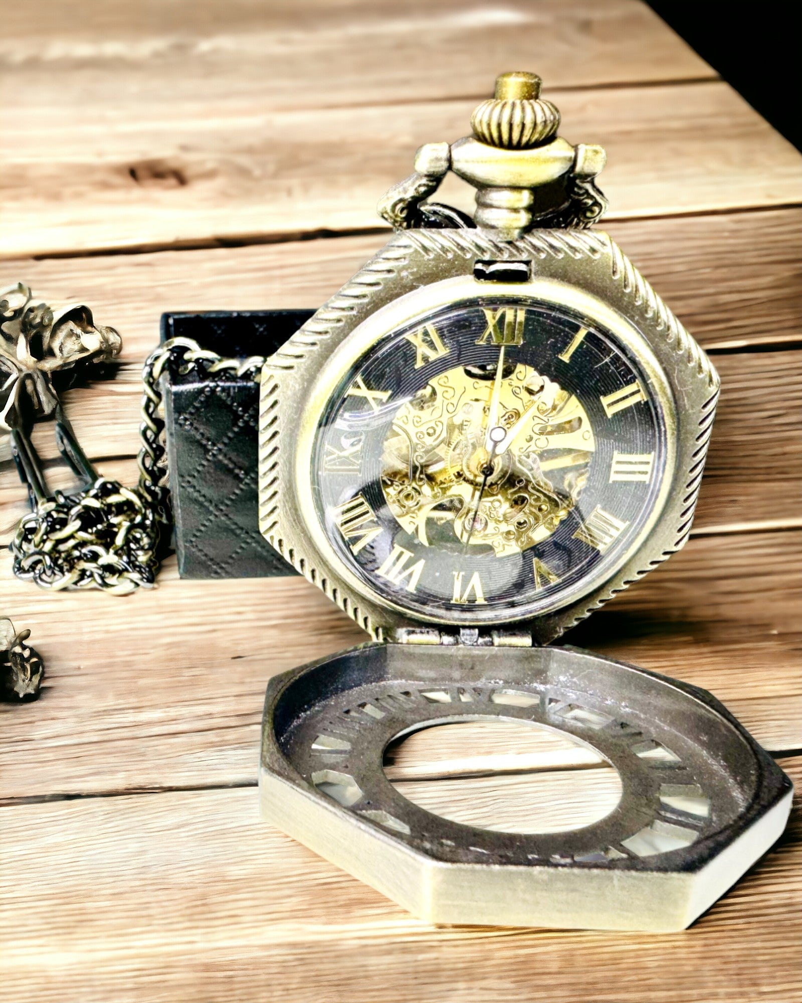 Klassieke Achtzijdige Kleur bruin Zakhorloge Mechanisch in Steampunkstijl - Tijdloos