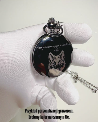 Zwarte pocketwatch "Elegance van de Tijd" met personalisatiemogelijkheid